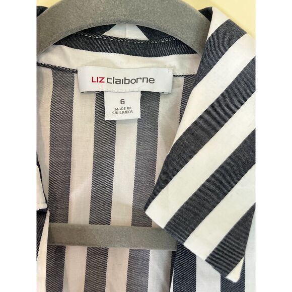 Women's Cotton Liz Claiborne Sleevless Colared Striped Dress -‎ Size 6 - Picture 3 of 4